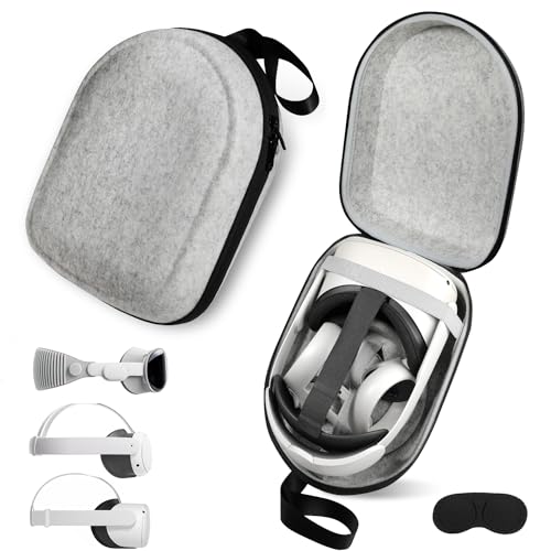BnLnHOGVR Carrying Case Compatible with Oculus Meta Quest 2, Quest 3, Apple Vision Pro VR Headsets Original Head Strap and Controller Accessories, Hard Shell Bag for Travel and Storage