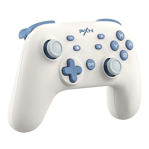 PXN P50L Wireless Switch Pro Controller, Dual Shock Gamepad Joystick Support Turbo, Macro, Gyro Axis, Wake-Up, Programmable Dual Connection for Switch/Lite/OLED/iOS (16 versions only) / PC (White)