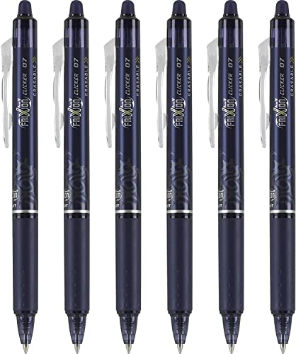 Pilot, FriXion Clicker Erasable Gel Pens, Fine Point 0.7 mm, Pack of 6, Navy Blue