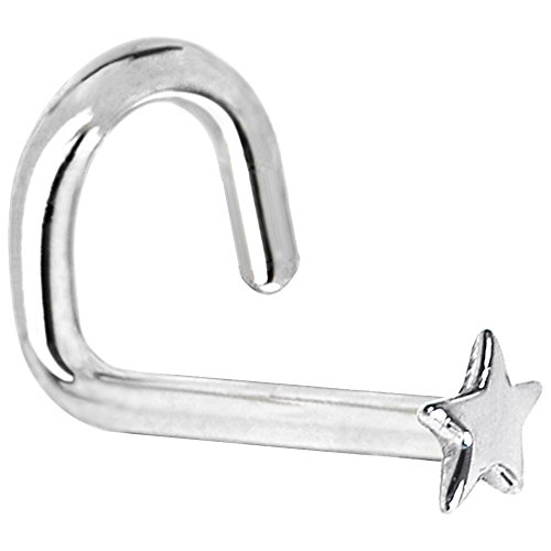 Body Candy Solid 14k White Gold Star Left Nose Stud Screw 20 Gauge 1/4'