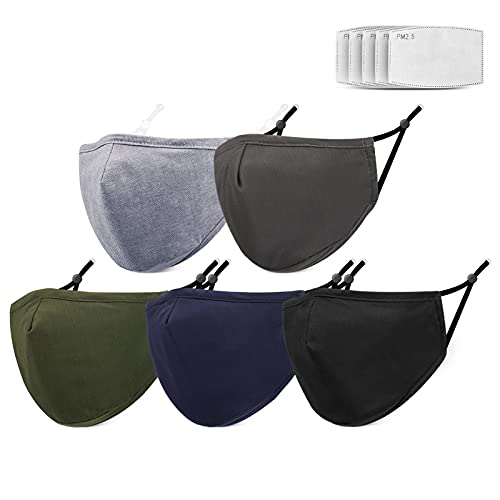 psisol Fashion Face Mask Reusable Face Masks Washable with Filter Breathable Washable Adult Face Mask with Soft Elastic Earloops Protection Cover Mouth & Nose Dust Mask 5 PCS