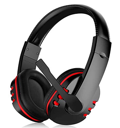 Atrasee Stereo Gaming Headset for PS4 PS5 Xbox One, 3.5mm Noise Cancelling Headphones Over Ear with Microphone, Soft Earmuffs, for PC Game Office Business Call Center, Red