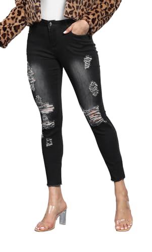 Women High Waist Skinny Stretch Ripped Jeans Destroyed Denim Pants