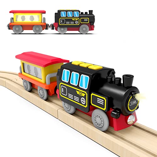 Battery Operated Locomotive Train, Magnetic Train Toy for Wooden Tracks, Motorized Train Compatible with Thomas, Brio, Chuggington, Melissa and Doug (Battery Not Included)
