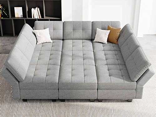 Belffin Modular Sectional Sleeper Sofa Couch with Storage Seat Reversible Modular Sofa Couch Oversized Sleeper Sectional Sofa Bed Set Light Grey