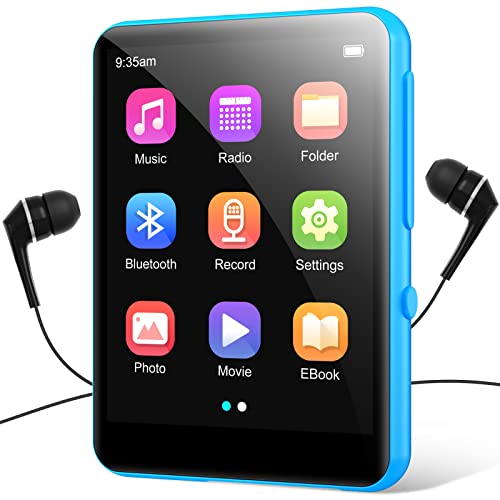 64GB 2.4' Full Touch Screen MP3 Player with Bluetooth 5.0, Portable HiFi Sound Quality Music Player with Speaker, FM Radio, Line-in Voice Recorder, E-Book, Headphones Included, Max 128GB Expandable