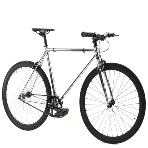 Golden Cycles Fixed Gear Single Speed Bike - Perfect Urban Commuter Bicycle with Front and Rear Brakes - Ideal for Teens and Adults - The Bike Come in Different Sizes (48cm, Chrome)