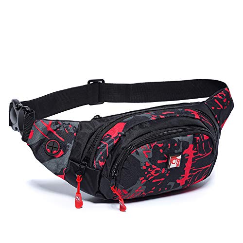 HAWXUNG Fanny Pack,Waterproof Fanny Pack for Men,Adjustable Strap Waist Pack for Outdoors Workout Traveling Casual Running Hiking Cycling Fishing Camouflage Red