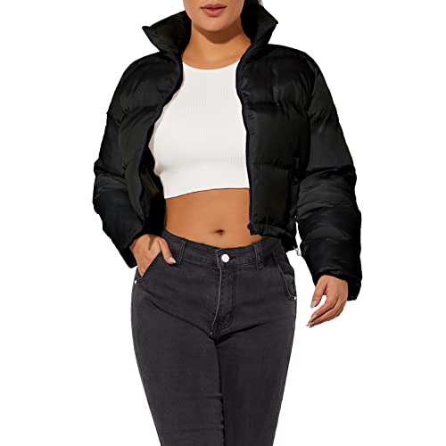 Hujoin Women's Crop Short Black Jacket Cropped Puffer Fashion Jackets for Women Short Lightweight Coat