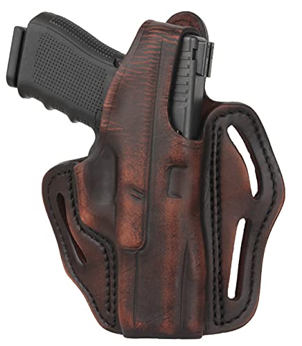 1791 GUNLEATHER XDS Thumb Break Holster - Right Handed OWB Leather Gun Holster - Fits Glock 17, 19, 22, 23, 32 Sig Sauer P225, P228, P229, SW MP Shield MP9 MP40, FNS-9, CZ P08 (Vintage Brown)