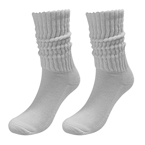 Womens Casual Roll Top Socks Slouch Cotton Crew Socks Ribbed Non-Binding Top Tube Socks Warm Plain Quarter Socks