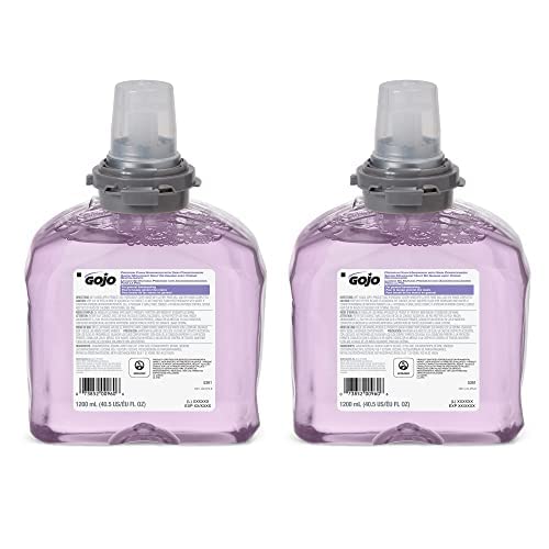 Gojo Premium Foam Handwash with Skin Conditioners, Cranberry Scent, EcoLogo Certified, 1200 mL Foam Hand Soap Refill TFX Touch-Free Dispenser (Pack of 2) – 5361-02