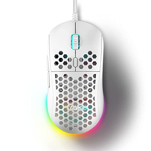 DIERYA M1SE Wired Gaming Mouse with Honeycomb Shell, 12800DPI Optical Sensor, 6 Programmable Macros, Software Support for Custom Key Config, and RGB Settings for Windows 7/8/10/XP, Vista, Linux-White