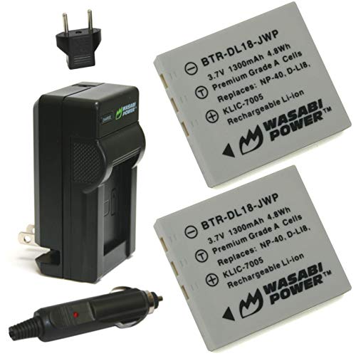 Wasabi Power Battery (2-Pack) and Charger for Pentax D-LI8, D-LI85, D-L18 and Pentax Optio A10, A20, A30, A36, A40, E65, L20, S, S4, S4i, S5i, S5n, S5z, S6, S7, SV, SVi, T10, T20, W10, W20, WP, WPi, X