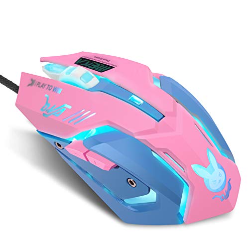HXMJ Lovely Wired USB Computer Mouse,7 Colors Backlit,Silent Buttons,3200 DPI,for MacBook,Computer PC,Laptop (D.VA) -Pink