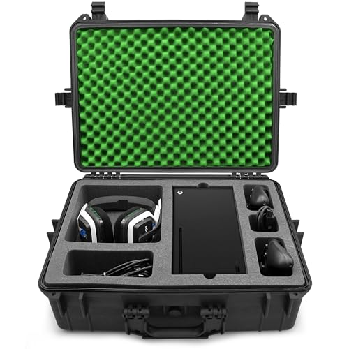 CASEMATIX Hard Shell Travel Case Compatible with Xbox Series X Console, Controllers, Headset and Other Accessories - Waterproof and Crushproof Carrying Case with Customized Foam Interior