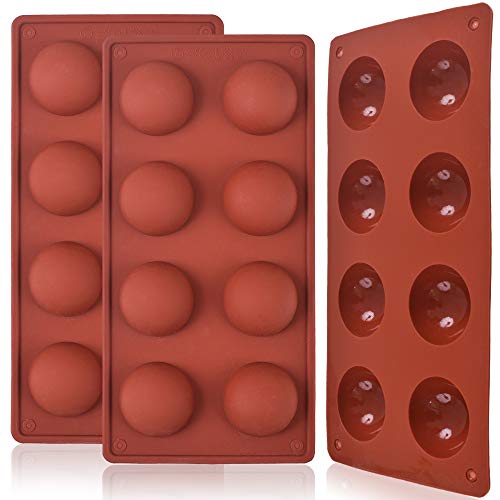 Newk 8 Holes Half Sphere Silicone Mold, 3 Packs 8-Cavity Half Sphere Mold for Hot Chocolate Bomb, Cakes, Jelly, Pudding, Dome Mousse