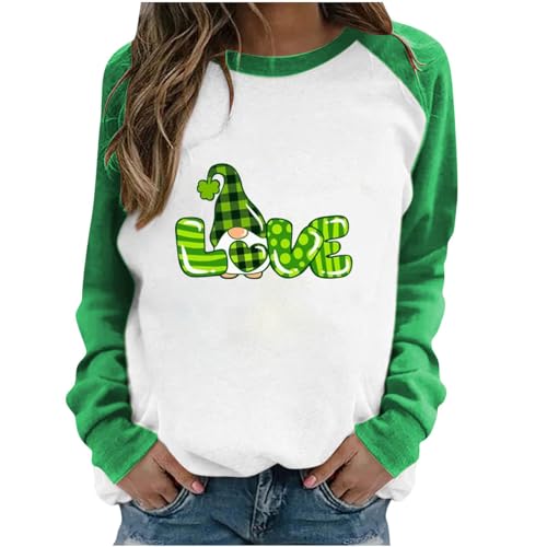 2024 St Patricks Day Shirt for Women Long Sleeve Irish Shamrock Graphic Crewneck Sweatshirt Green Gnome Tops Workout celtics sweatshirt notre dame sweatshirt Pullovers Spring Fashion Clothing
