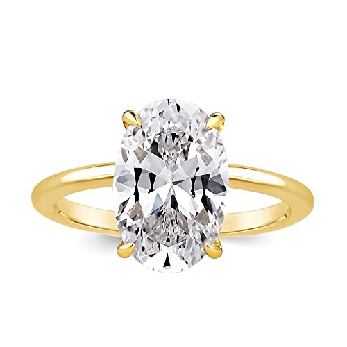 Effinny 3.5 Carat Elongated Oval Cut Engagement Ring for Women Yellow Gold Plated 925 Sterling Silver Simulated Diamond Promise Ring(Yellow Gold, 6)