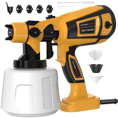 Paint Sprayer 1000W High Power Electric Spray Paint Gun 1400ml High Capacity Container Easy to Clean 4 Nozzles and 3 Patterns for Furniture Cabinets Fence Walls Door Mini Works Chairs Black Yellow