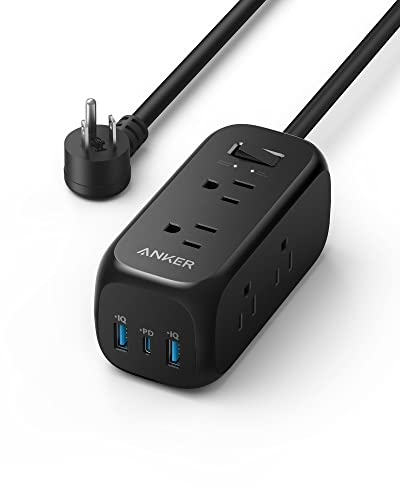 Anker 332 USB C Power Strip Surge Protector(300J),6 Outlets and 20W Power Delivery for iPhone 15/15 Plus/15 Pro/15 Pro Max, 3-Side Outlet Extender,5ft Extension Cord, for Home,Office,TUV Listed(Black)