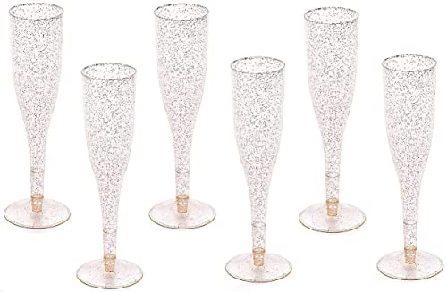 Oojami Gold Glitter Plastic Classicware Glass Like Champagne Wedding Parties Toasting Flutes (1 Box = Quantity 30)