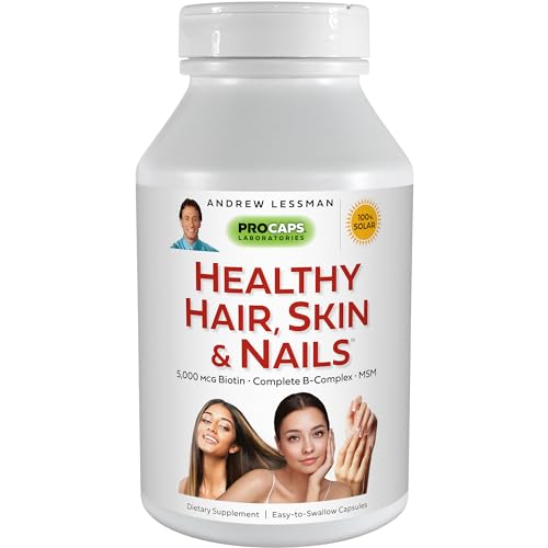 ANDREW LESSMAN Healthy Hair, Skin & Nails 360 Capsules – 5000 mcg High Bioactivity Biotin, MSM, Full B-Complex Promotes Beautiful Hair, Skin and Strong Nails - No Additives. Easy to Swallow Capsules