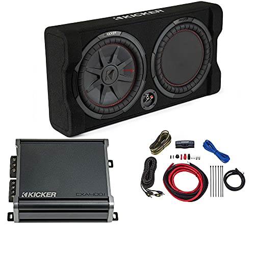 KICKER Comp RT 12 Inch Thin Down Firing Enclosure Package with 46CXA4001 Amplifier and Wire kit