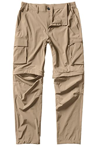 Gash Hao Mens Hiking Convertible Pants Outdoor Waterproof Quick Dry Zip Off Lightweight Fishing Pants（Khaki 36X32）