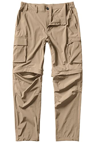 Gash Hao Mens Hiking Convertible Pants Outdoor Waterproof Quick Dry Zip Off Lightweight Fishing Pants（Khaki 34X32）
