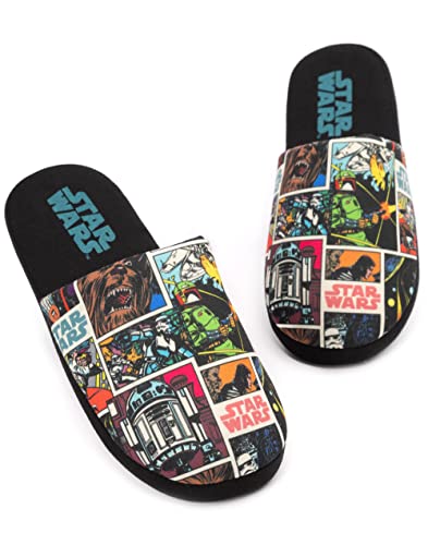 Star Wars Slippers Mens Adults Comic Slip-On Black House Shoes 9-10 UK