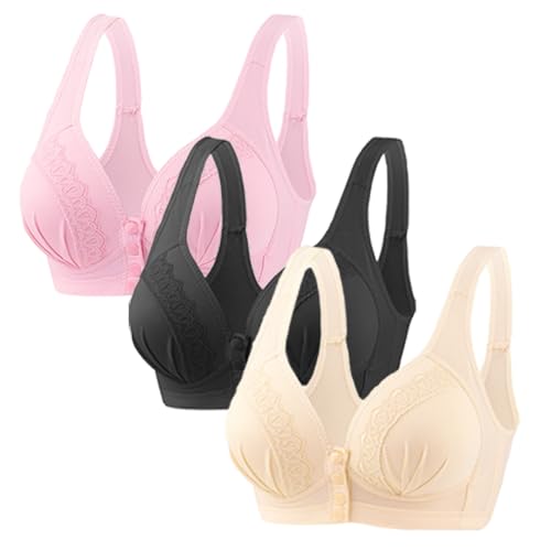 Glamorette Snap Front Bra Older Women,Snap Front Bra, Sexy Lace Embroidered Bras,Pull-On Front Closure Button Bra