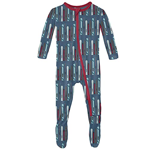 KicKee Pants Print Footie with Zipper, Fitted Long Sleeve Pajamas, Ultra Soft Everyday One-Piece Loungewear, Baby and Kid Clothes for Boys and Girls (Twilight Skis - 4T)
