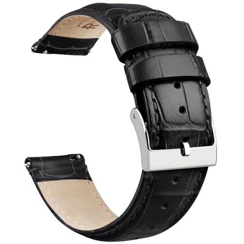 Ritche Genuine 22mm Alligator Grain Watch Band Classic Vintage Quick Release Alligator Watch Straps Black Leather Watch Bands for Men Women, Valentine's day gifts for him or her