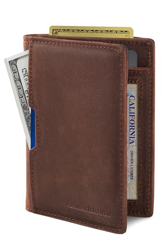 SERMAN BRANDS - Wallets for Men Slim Mens leather RFID Blocking Minimalist Card Front Pocket Bifold Travel Thin (Texas Brown 5.0)