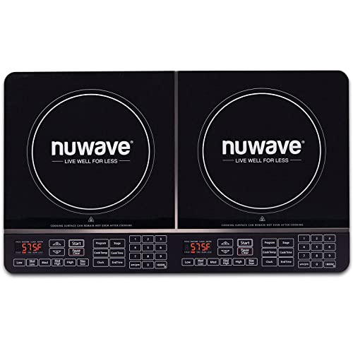 Nuwave Double Induction Cooktop, Powerful 1800W, 2 Large 8” Heating Coils, Independent Controls, 94 Temp Settings from 100°F to 575°F in 5°F Increments, 2 x 11.5” Shatter-Proof Ceramic Glass Surface