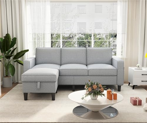 Youmumeub Convertible Sectional Sofa Couch, L-Shaped Couch 3-Seat Sofa with Storage Reversible Chaise, Sectional Couches for Living Room, Apartment and Small Space (Light Gray)