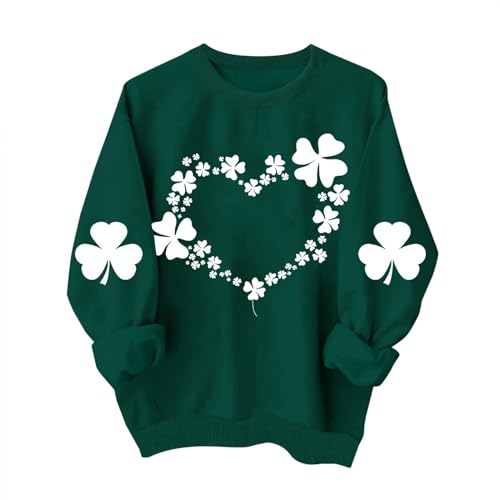 HGps8w St.Patrick's Day Womens Pullover Sweatshirt Loose Irish Shamrock Print Tops Crewneck Long Sleeve Lucky Clover T-Shirts