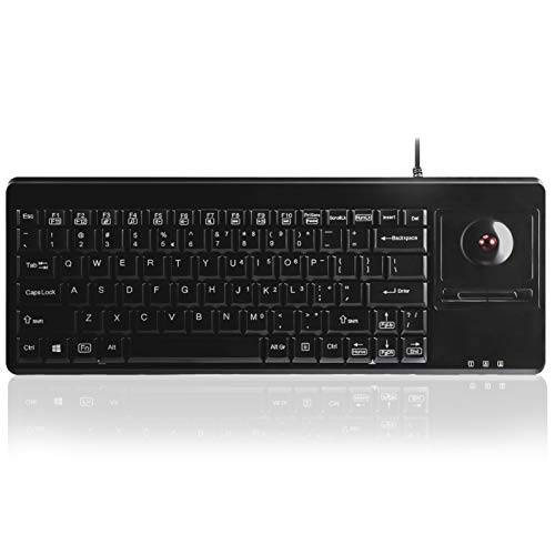 Perixx PERIBOARD-514 Plus Wired PS2 Trackball Keyboard, Built-in Optical 1000 DPI Rollerball Mouse and Embedded Number Keys PS/2 Serial Keyboard, US English Layout, Black (11062)