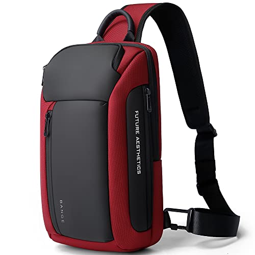 BANGE Waterproof Men's Chest Bag Shoulder bags Crossbody Sling Backpack (7566Red)