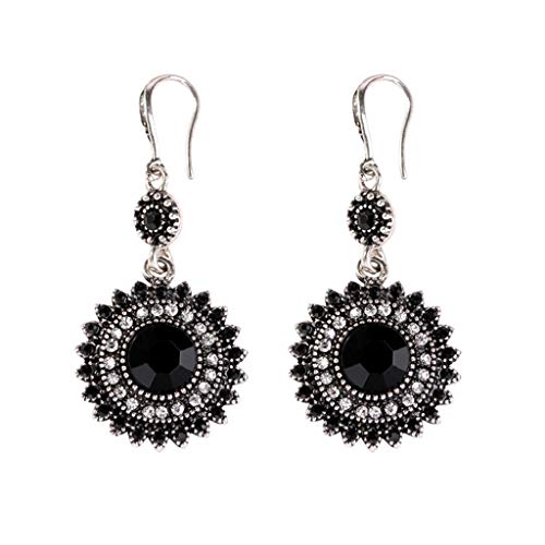 Bokeley Bohemia National Wind Restoring Ancient Ways Sunflower Earrings Ear Studs Jewelry for Women (Black)