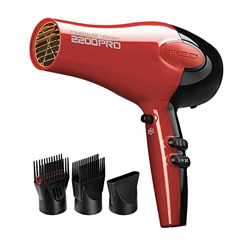 RED by Kiss Silky Smooth Hair with Tourmaline Ceramic 2200 PRO Hair Dryer - Negative Ion Generator, Variable Heat Settings, ALCI Safety, 1-Year Warranty, and Extra Combs