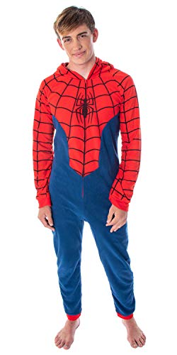 Marvel Comics Men's Classic Spiderman Costume Pajama Union Suit One-Piece Loungewear PJ Outfit (L/XL)