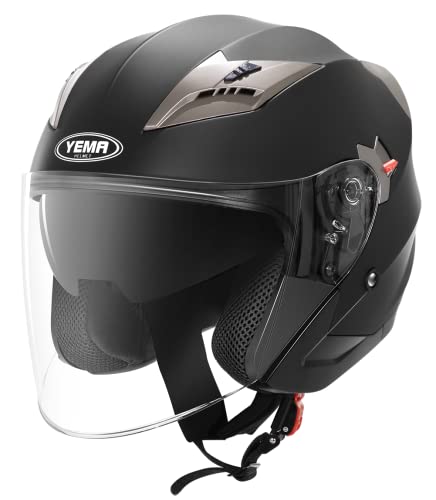 Motorcycle Open Face Helmet DOT Approved - YEMA Helmet YM-627 Motorbike Moped Jet Bobber Pilot Crash Chopper 3/4 Half Helmet with Sun Visor for Adult Men Women - Matte Black,Medium