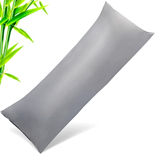 Body Cooling Pillow Cases Cover, Bamboo Rayon Dark Grey Body Pillowcases with Zipper Closure, Cool and Breathable Pillow Case for Hot Sleepers and Night Sweats, 20x54 inches