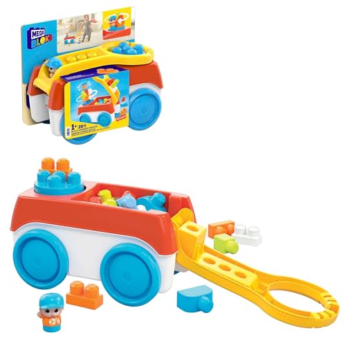 Mega BLOKS First Builders Toddler Building Toy Set, Block Spinning Wagon with 20 Pieces and Storage, 1 Figure, Ages 1+ Years