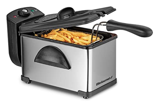 Elite Gourmet EDF2100 Electric Immersion Deep Fryer Removable Basket Adjustable Temperature, Lid with Viewing Window and Odor Free Filter, 2 Quart / 8.2 cup