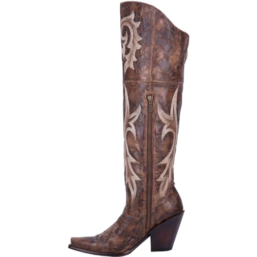 Dan Post Boots Womens Jilted Embroidery Snip Toe Dress Boots Knee High High Heel 3' & Up - Brown - Size 8.5 M