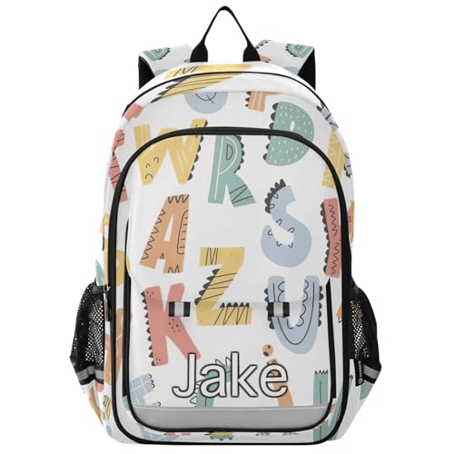 CHIFIGNO Personalized Monogram Backpack Kids Abc Simple Cartoon, Customized Ergonomic Girls School Backpacks School Travel