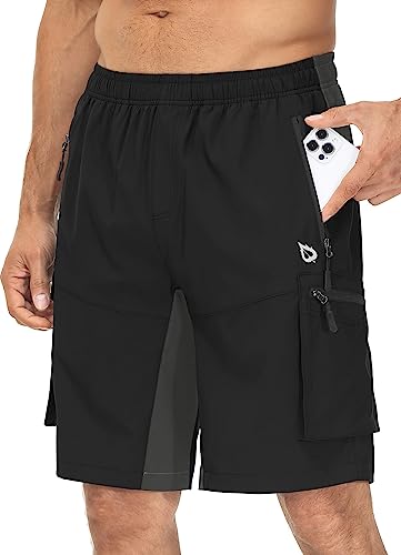 BALEAF Men's Mountain Bike Shorts 3D Padded Loose-fit MTB Cycling Bicycle Lightweight Zipper Pockets Black/Grey L